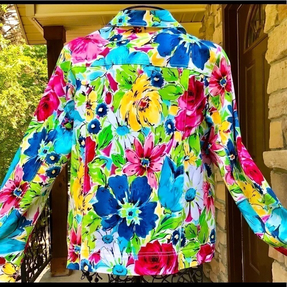 LAURA ASHLEY ABSTRACT ART BRIGHT FLORAL JACKET S NWT - Picture 11 of 11